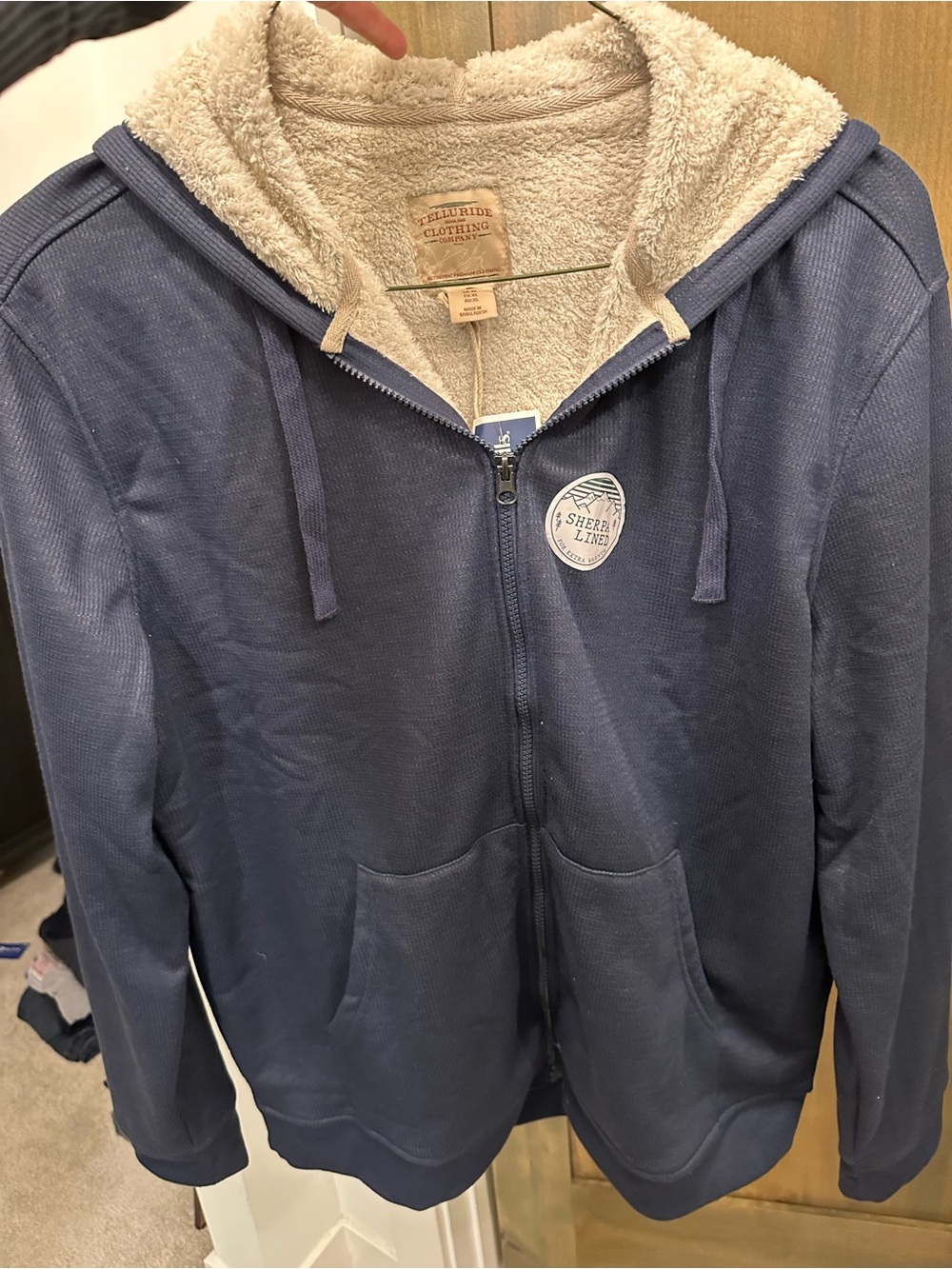 NWT Telluride Men’s XL Sherpa-Lined Navy Full-Zip Hoodie Sweater Sweatshirt